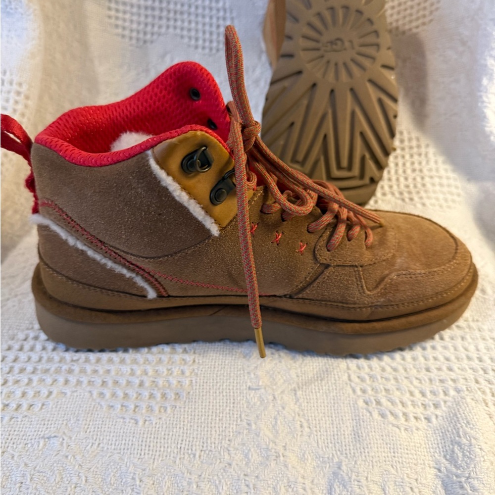 UGG Tan and Red Lace-Up Boots